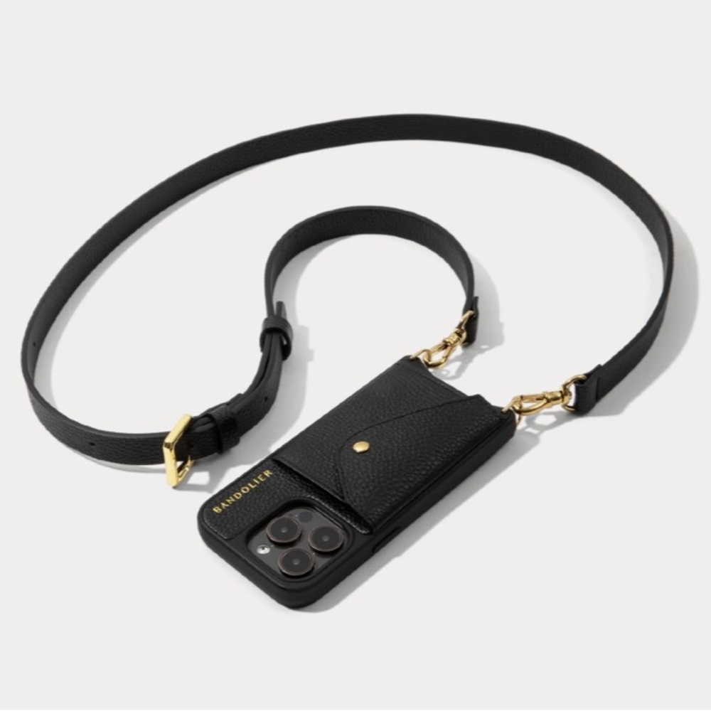 New Bandolier Iphone 16 Pro Max Hailey Crossbody Case Wallet Black Gold Leather